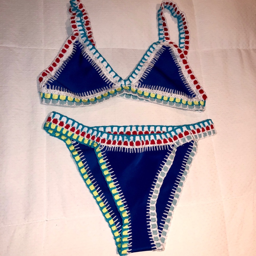 Blue Knit Bathing Suit Set